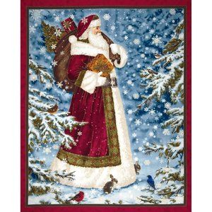 Santa Father Christmas Winter St Nicholas Panel Quilt Fabric